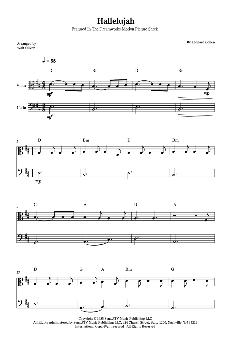 Hallelujah String Duet scores gallery preview page 1
