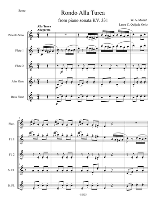 Book cover for Rondo Alla Turca, from Piano Sonata KV 331. Flute ensemble, SCORE & PARTS