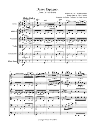 Manuel De Falla Spanish Dance (La Vida breve) arranged for solo violin and string Orchestra , Violin