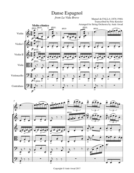 Manuel De Falla Spanish Dance (La Vida breve) arranged for solo violin and string Orchestra , Violin image number null