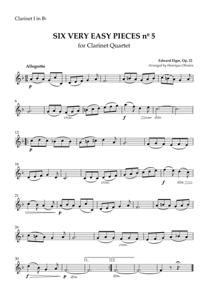 Six Very Easy Pieces nº 5 (Allegretto) - Clarinet Quartet image number null