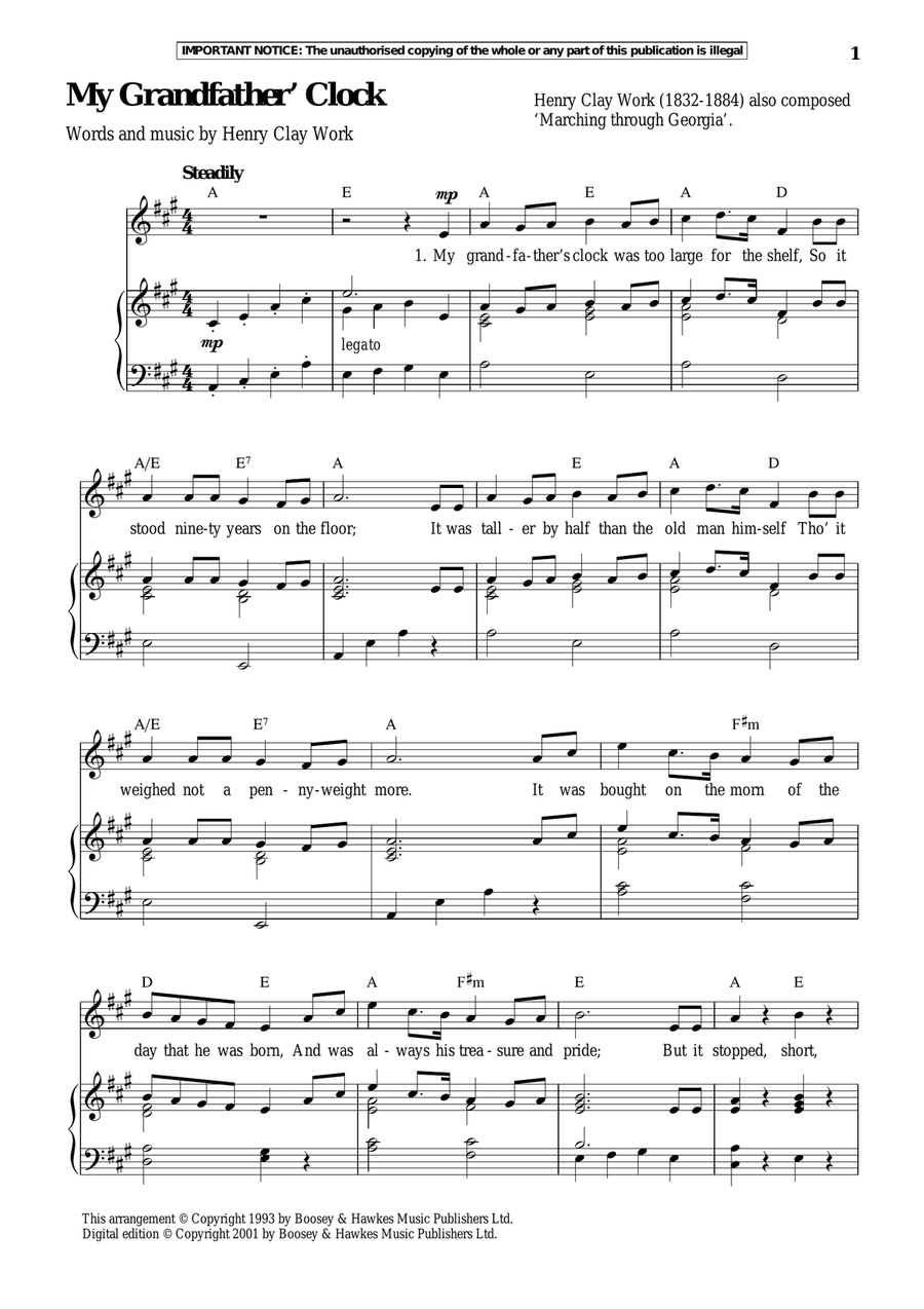 My Grandfather's Clock Piano, Vocal scores gallery preview page 1