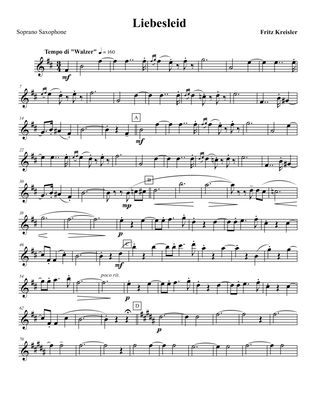 Kreisler: Liebesleid - arr. for Sax Quartet SATB(Bs)