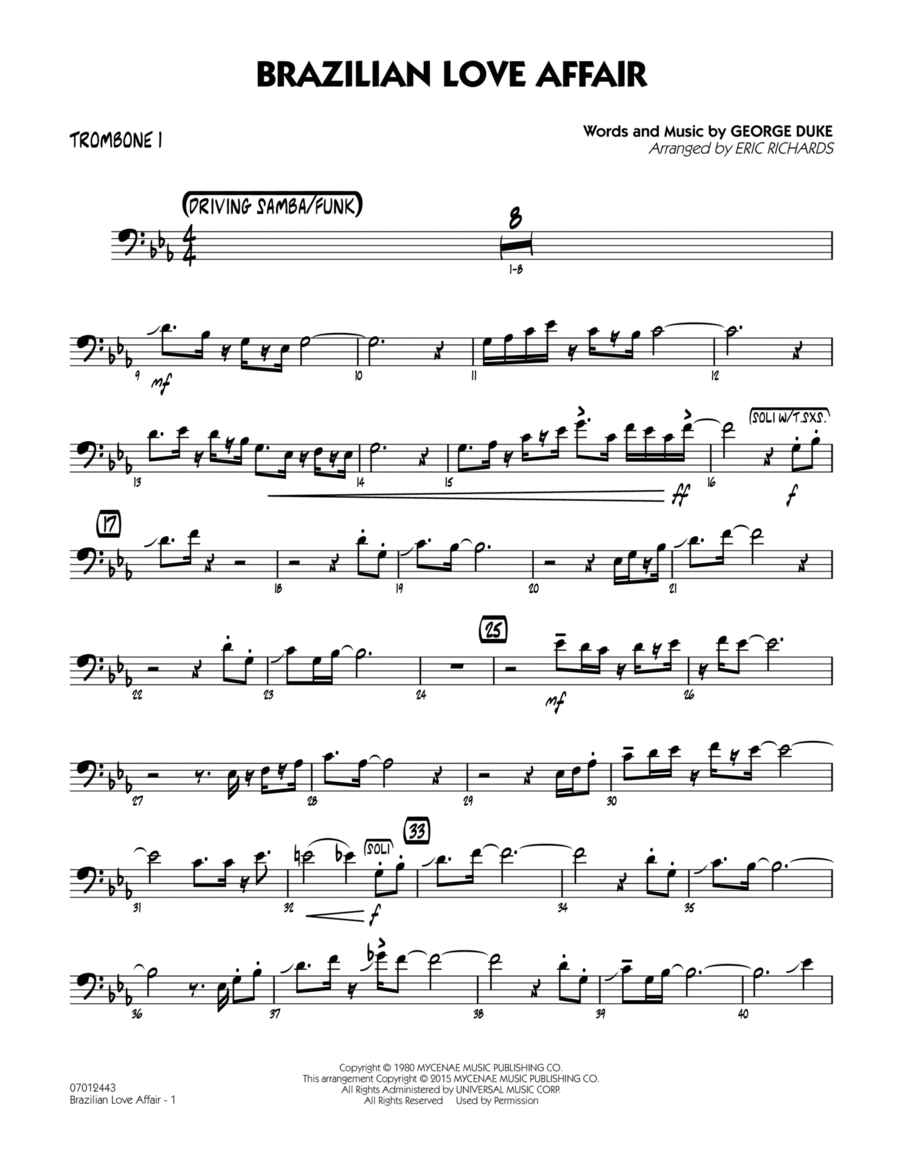 Brazilian Love Affair - Trombone 1 Trombone scores gallery preview page 1