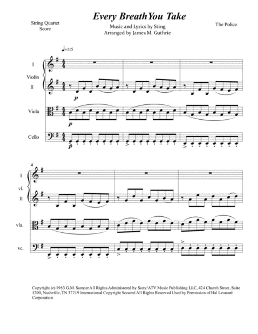 Every Breath You Take String Quartet scores gallery preview page 1