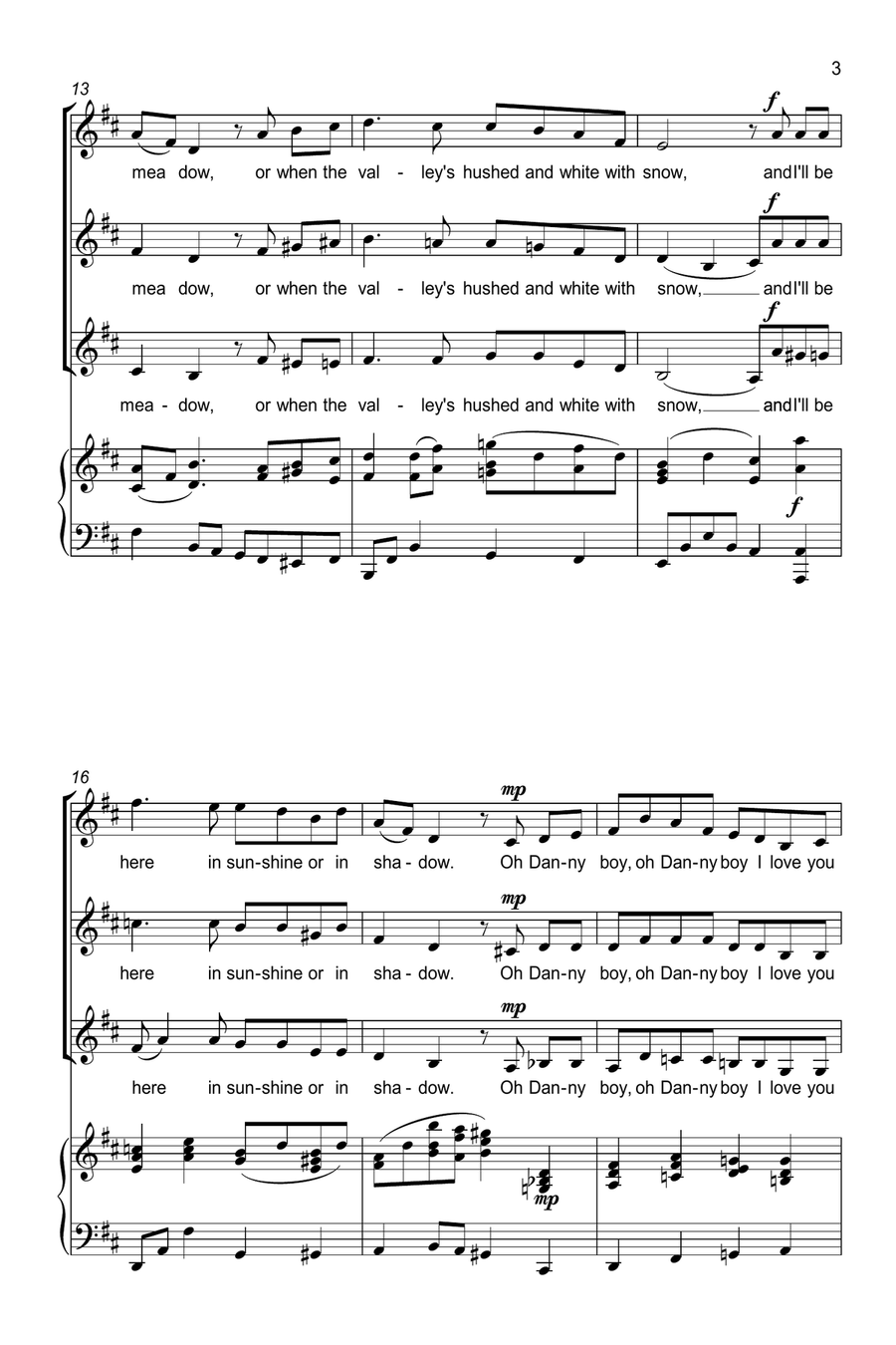O Danny Boy (Londonderry Air) - SSA - Three Part Choir Upper Voices SSA scores gallery preview page 3