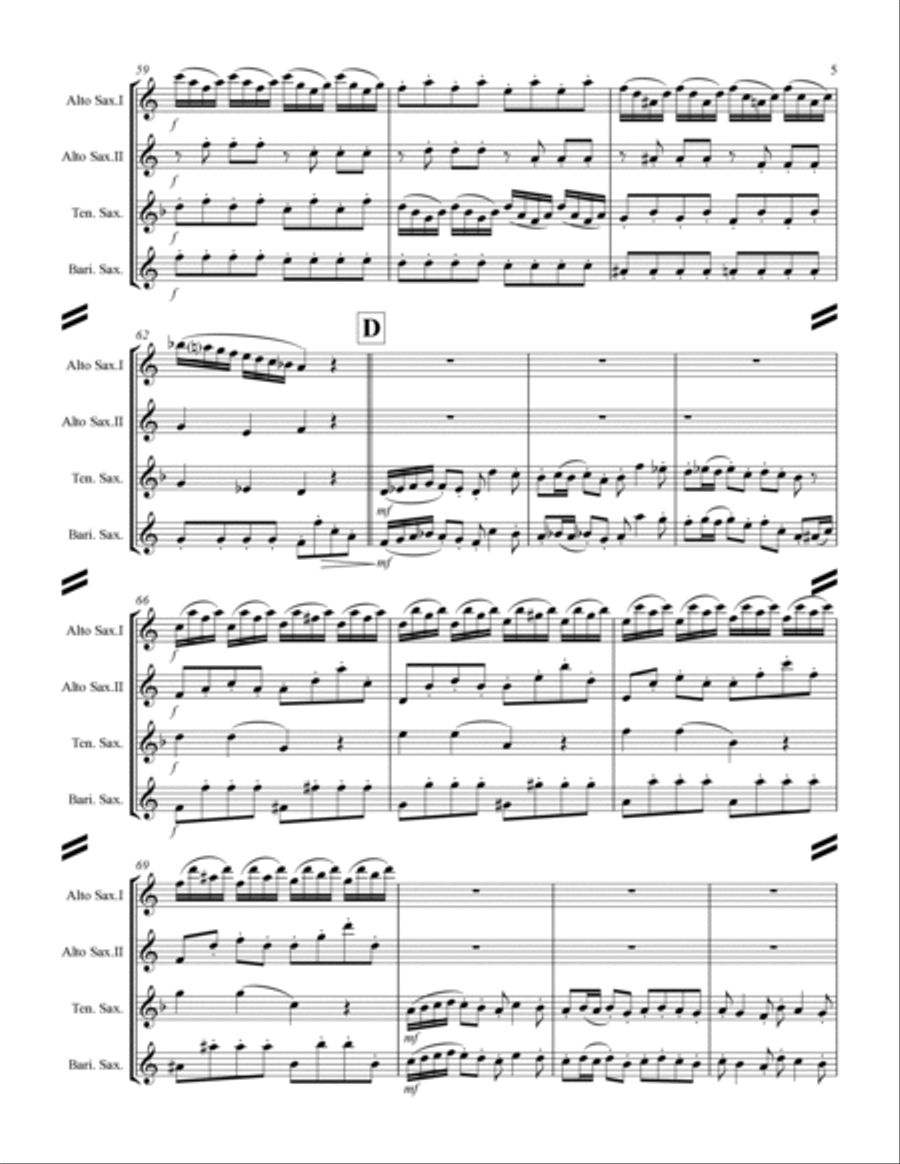 Arrival of the Queen of Sheba (for Saxophone Quartet AATB) Saxophone Quartet scores gallery preview page 6