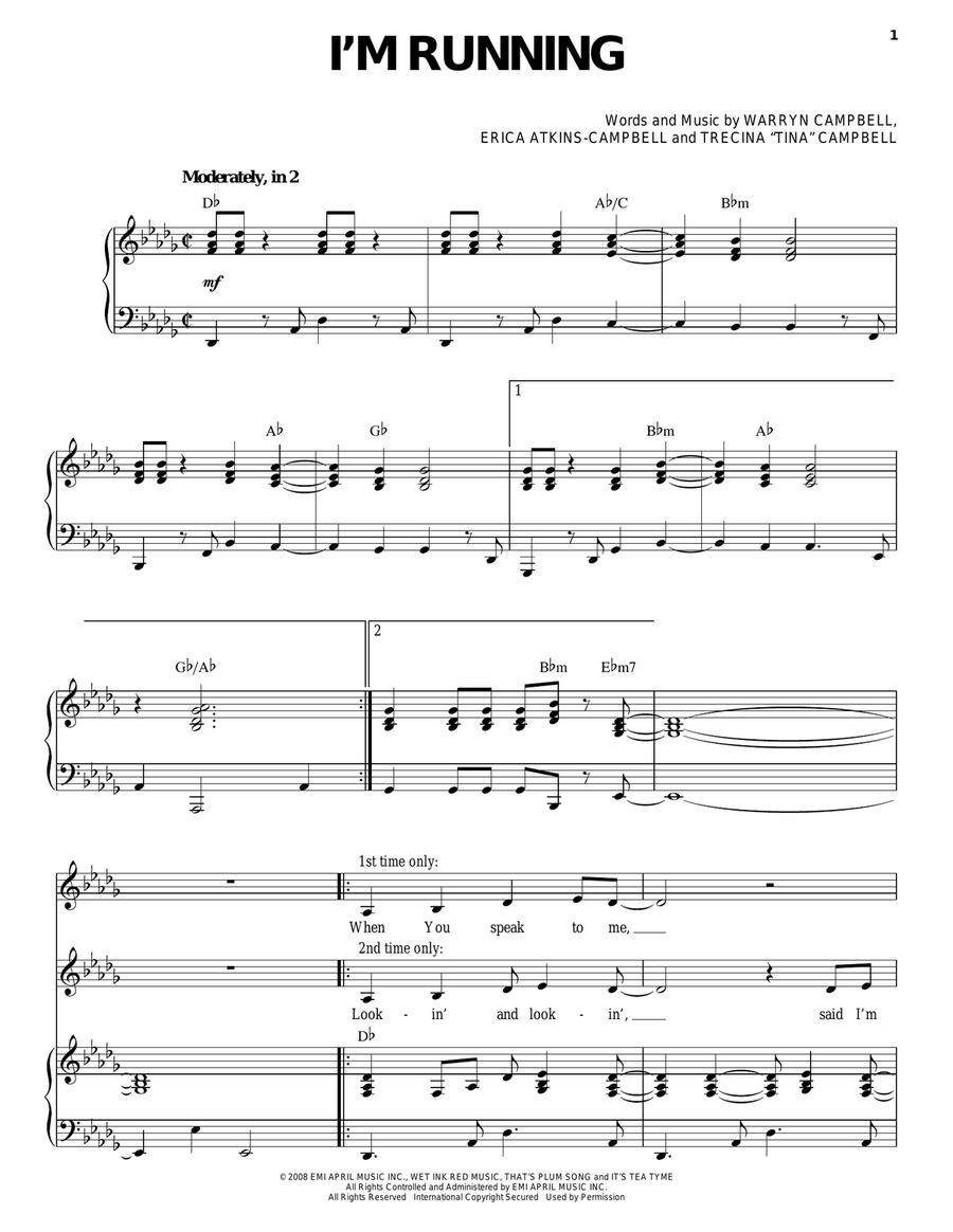 I'm Running Piano, Vocal, Guitar scores gallery preview page 1