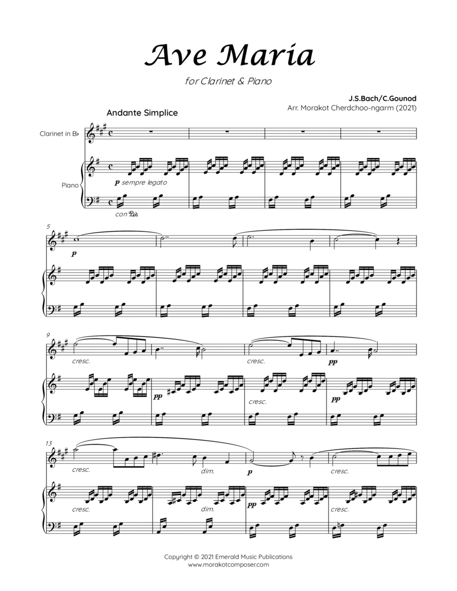 AVE MARIA GOUNOD for Clarinet & Piano image number null