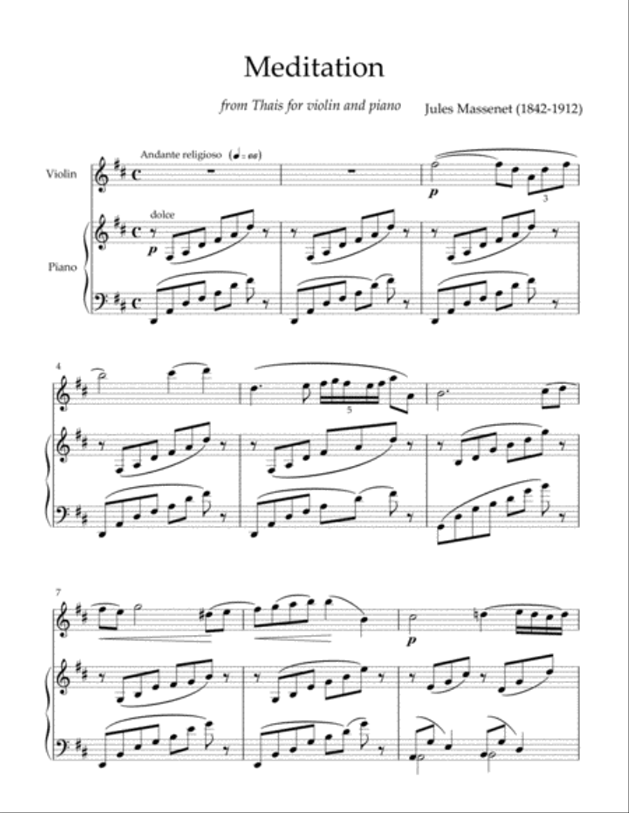 Meditation from Thais for violin and piano Violin Solo scores gallery preview page 1