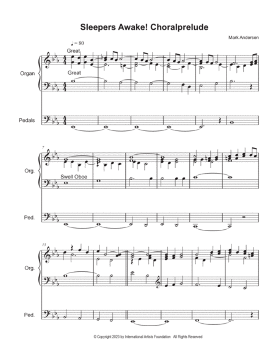 Sleepers Awake ! Choralprelude for organ by Mark Andersen Organ Solo scores gallery preview page 2