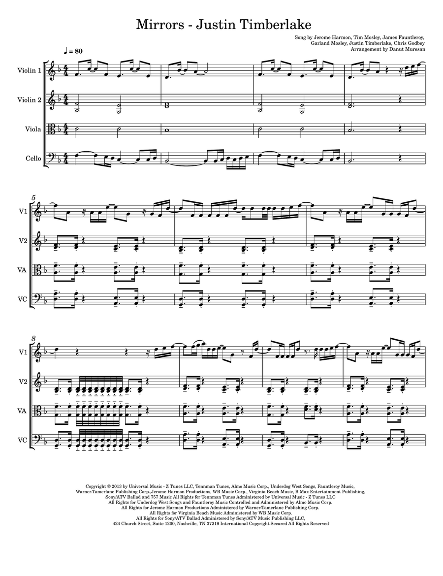 Mirrors Mirrors String Quartet scores gallery preview page 1