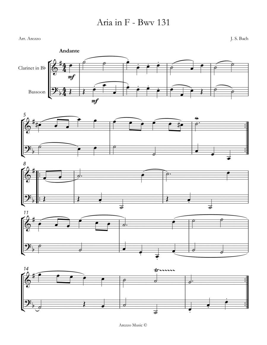 bach bwv anh. 131 gavotte in f major Clarinet and Bassoon Sheet Music image number null