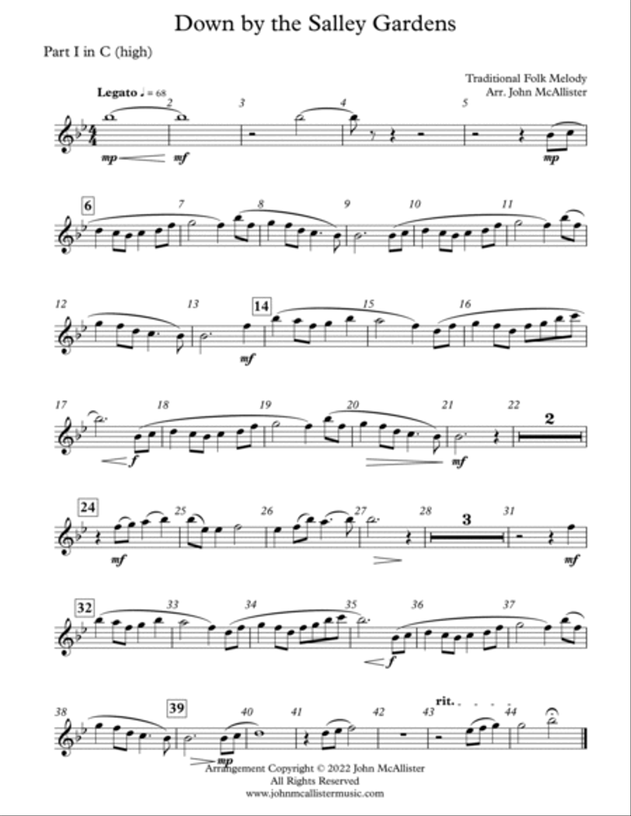 Down by the Salley Gardens - for adaptable quintet Concert Band scores gallery preview page 6
