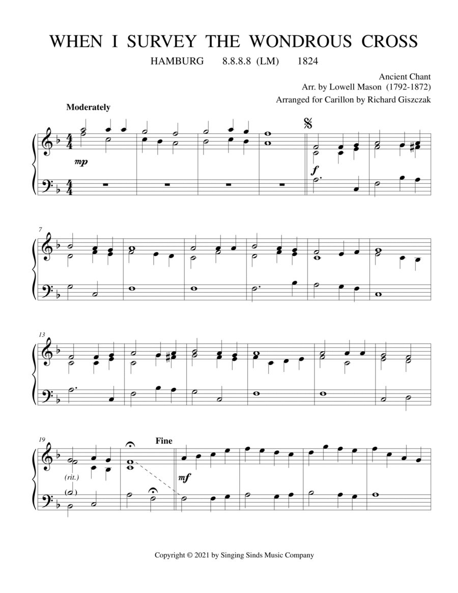 When I Survey the Wondrous Cross (HAMBURG) Carillon scores gallery preview page 1