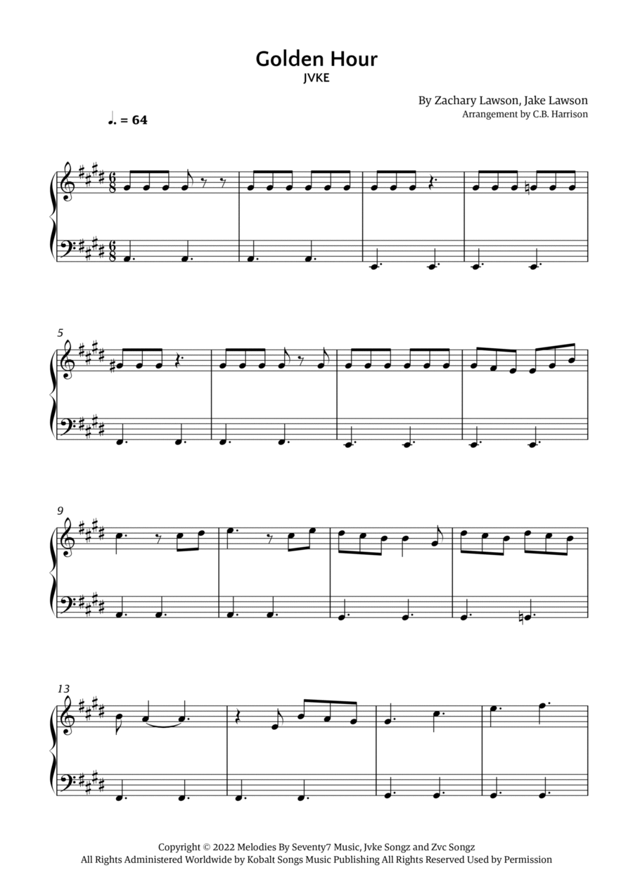 Golden Hour Easy Piano scores gallery preview page 1