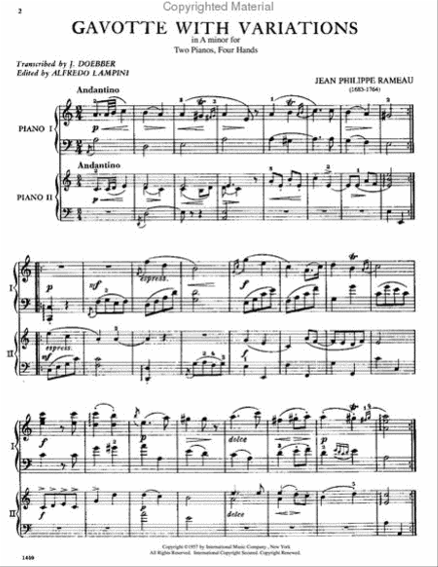 Gavotte With Variations In A Minor Piano Duet scores gallery preview page 2