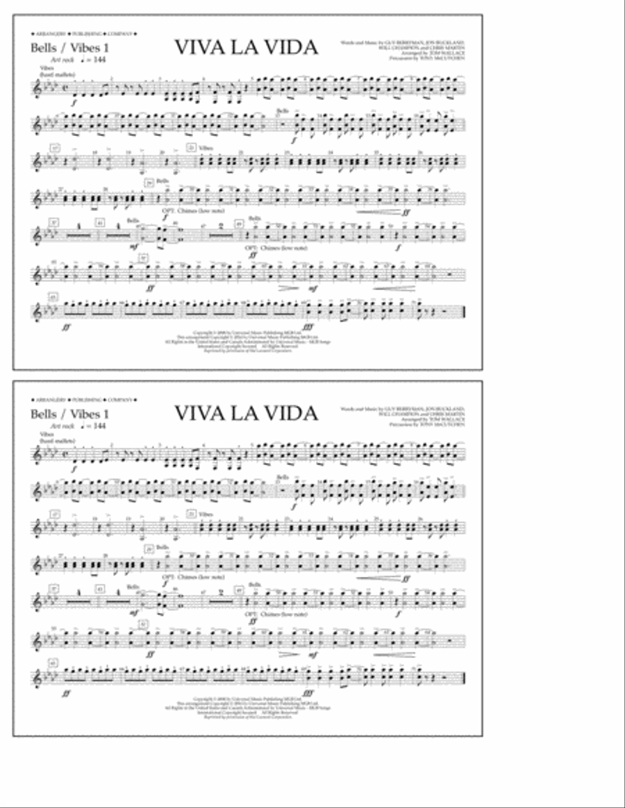 Viva La Vida - Bells/Vibes 1 Marching Band scores gallery preview page 1