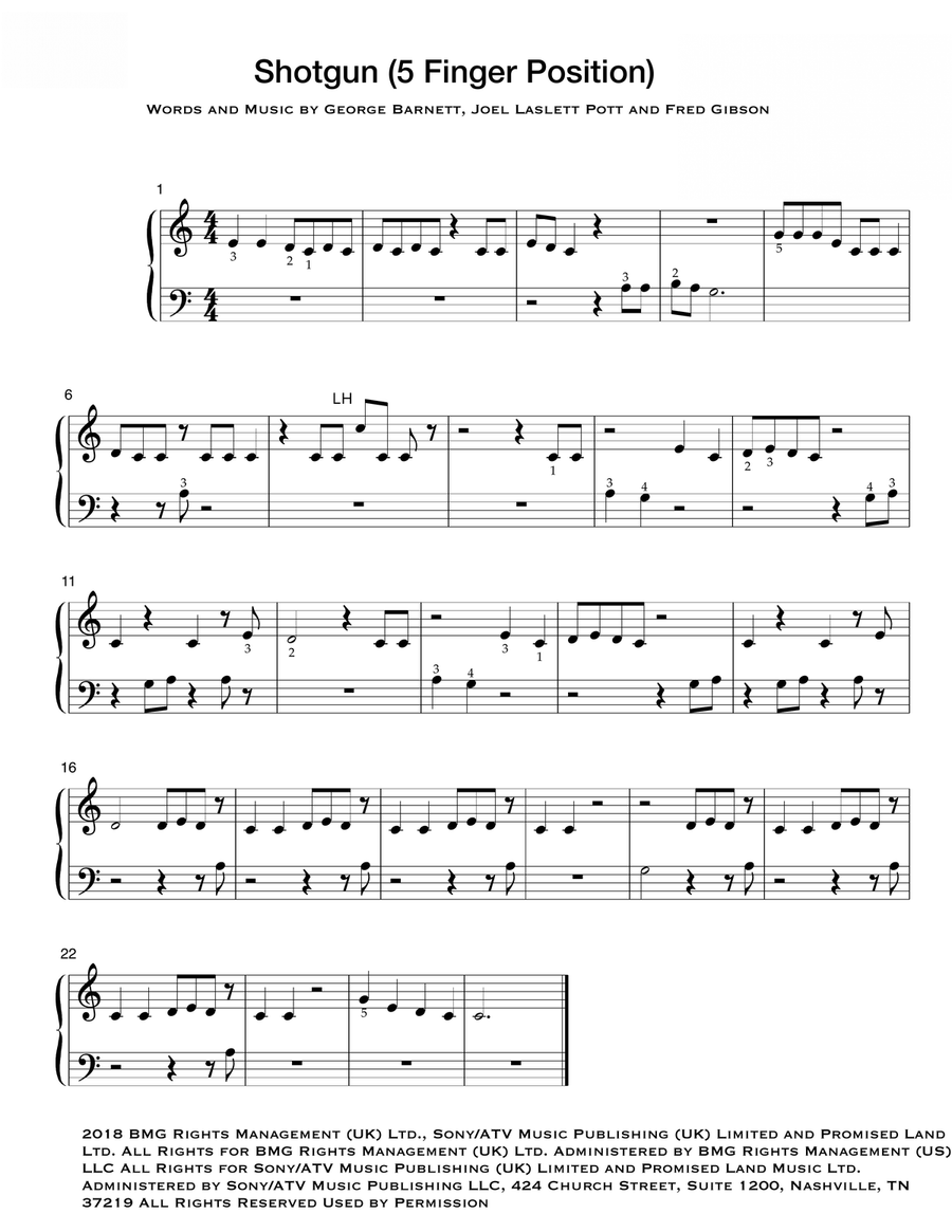 Shotgun Easy Piano scores gallery preview page 1