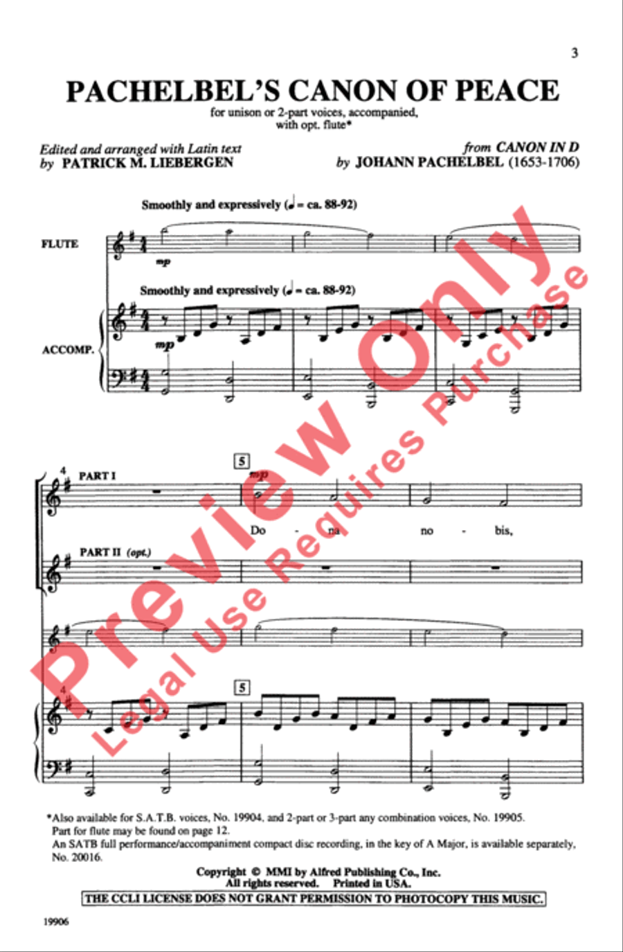 Pachelbel's Canon of Peace Unison Choir scores gallery preview page 3