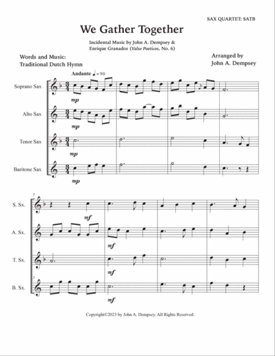 We Gather Together (Sax Quartet: SATB) Saxophone Quartet scores gallery preview page 5