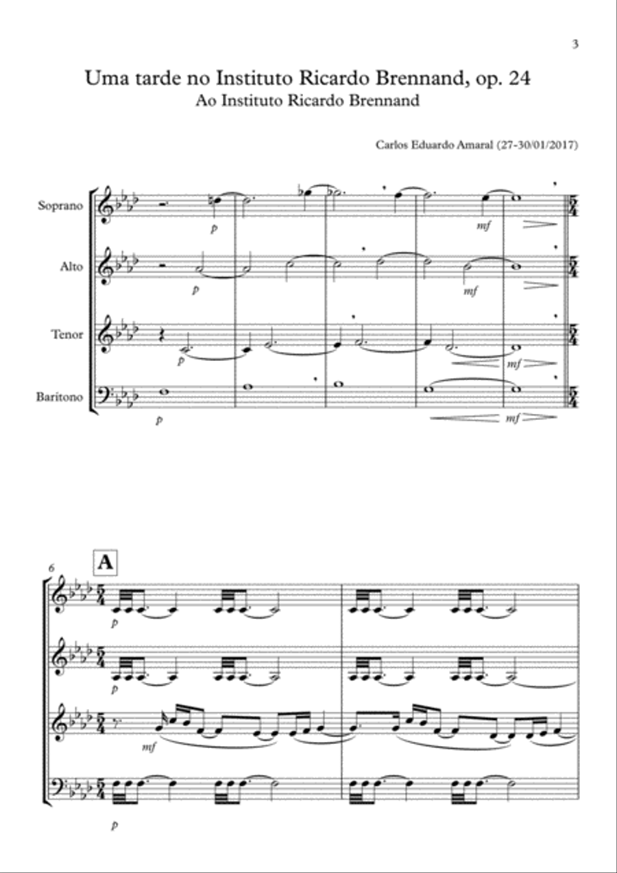 Uma tarde no Instituto Ricardo Brennand, op. 24 - for sax quartet Saxophone Quartet scores gallery preview page 3