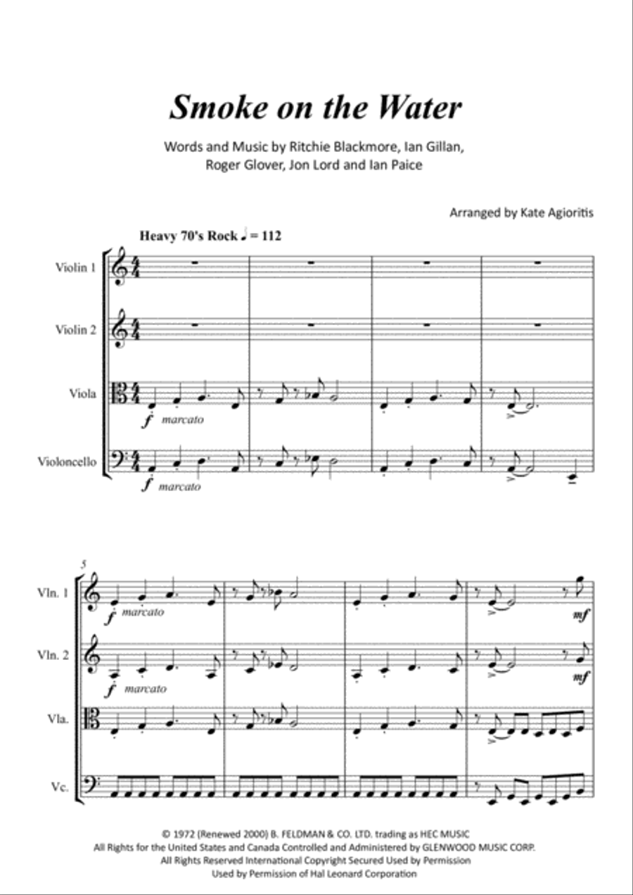 Smoke On The Water String Quartet scores gallery preview page 2