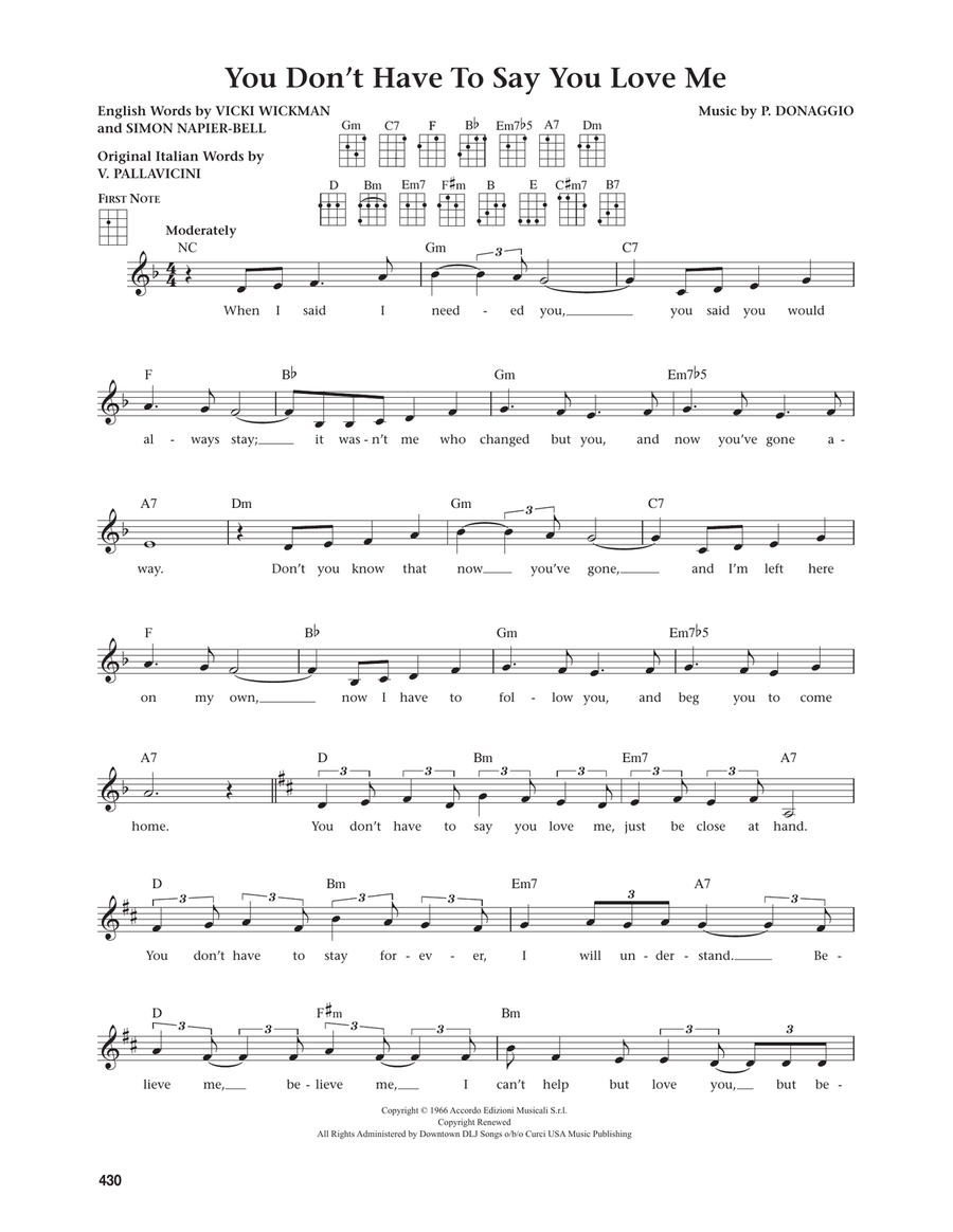 You Don't Have To Say You Love Me (from The Daily Ukulele) (arr. Jim Beloff) Ukulele scores gallery preview page 1