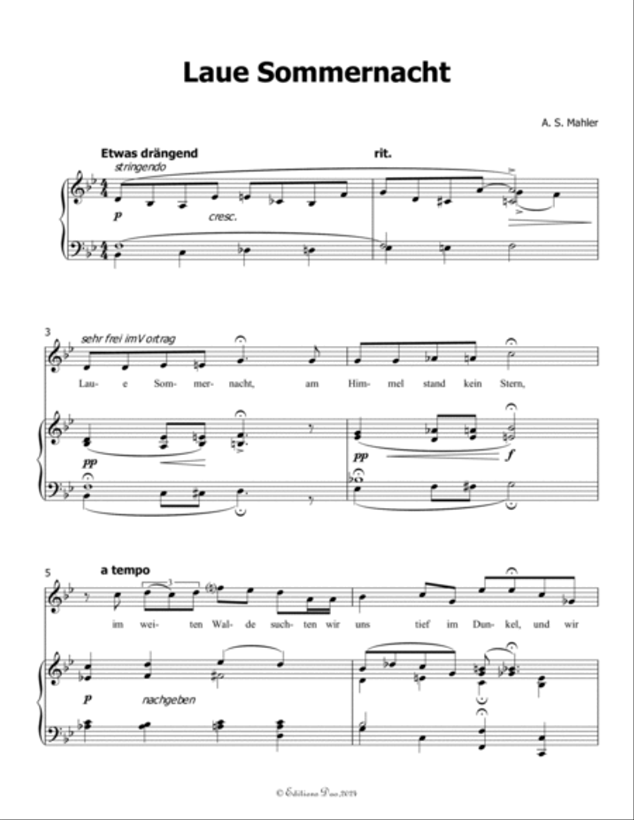 Laue Sommernacht, by Alma Mahler, in B flat Major Voice scores gallery preview page 3