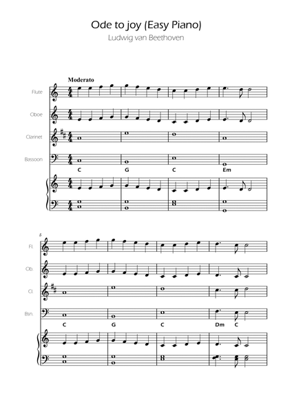 Ode To Joy - Easy Woodwind Quartet w/ piano accompaniment image number null