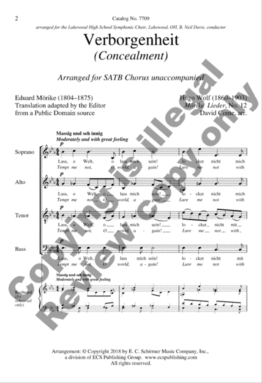 Verborgenheit (Concealment) 4-Part scores gallery preview page 2