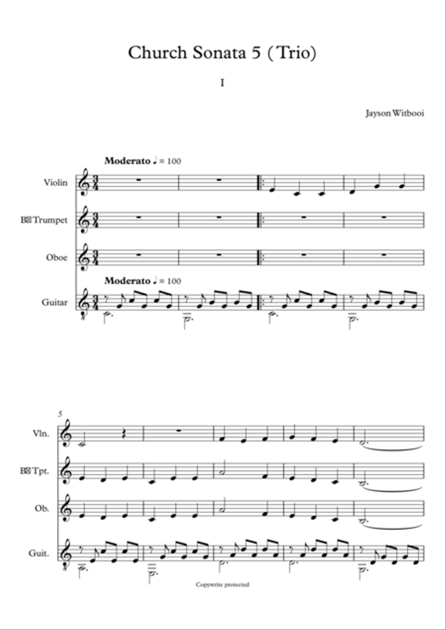 Guitar Trio I mov Moderato Small Ensemble scores gallery preview page 1