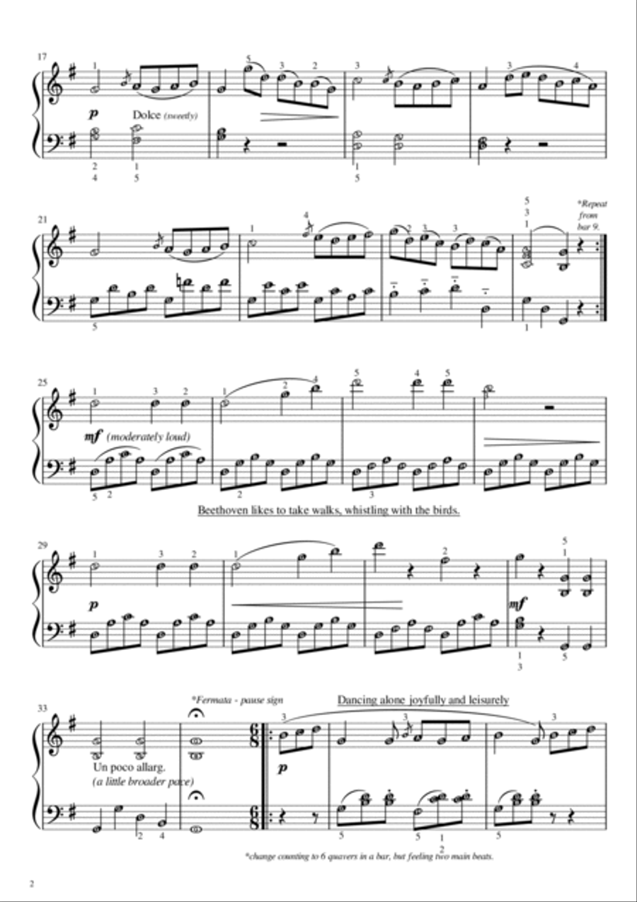 Sonatina in G Major (Beethoven) | Piano Solo Intermediate with note names & performance guides Piano Solo scores gallery preview page 2