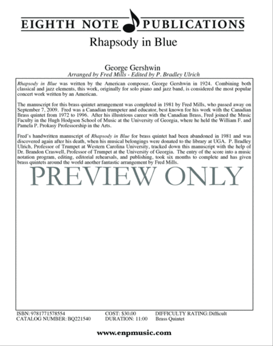 Rhapsody in Blue Rhapsody in Blue Brass Quintet scores gallery preview page 2