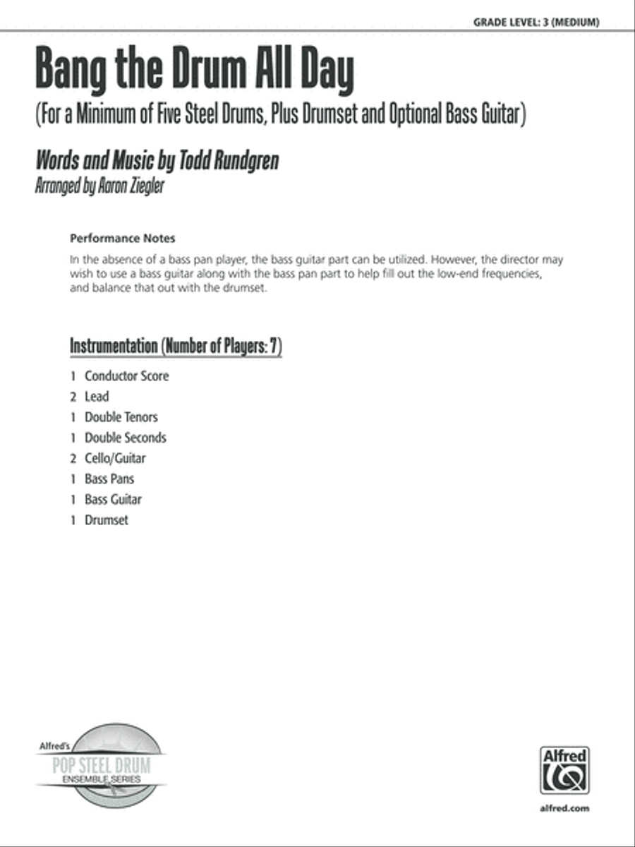 Bang the Drum All Day: Score Percussion scores gallery preview page 1