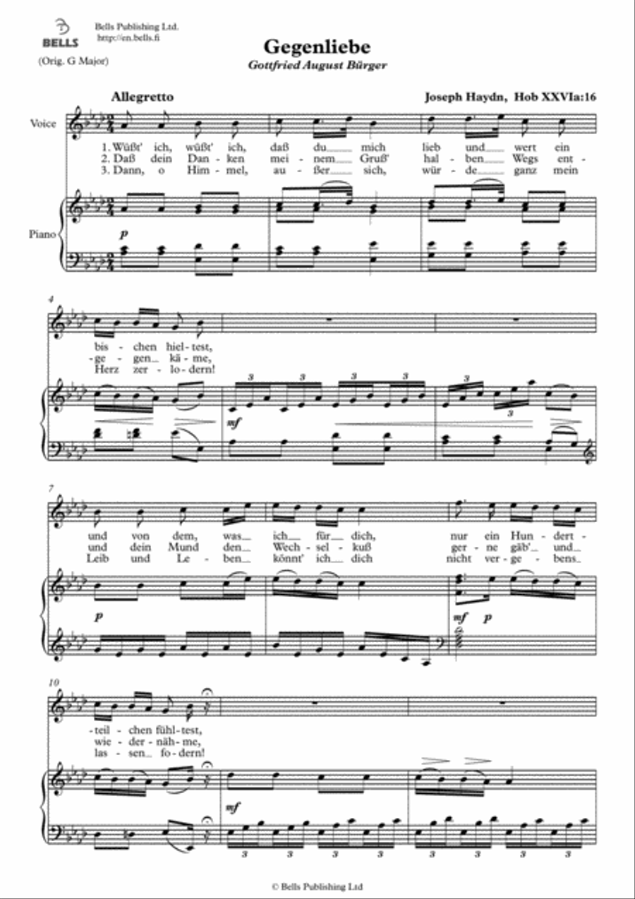 Gegenliebe, Hob. 26a (A-flat Major) Voice Solo scores gallery preview page 1