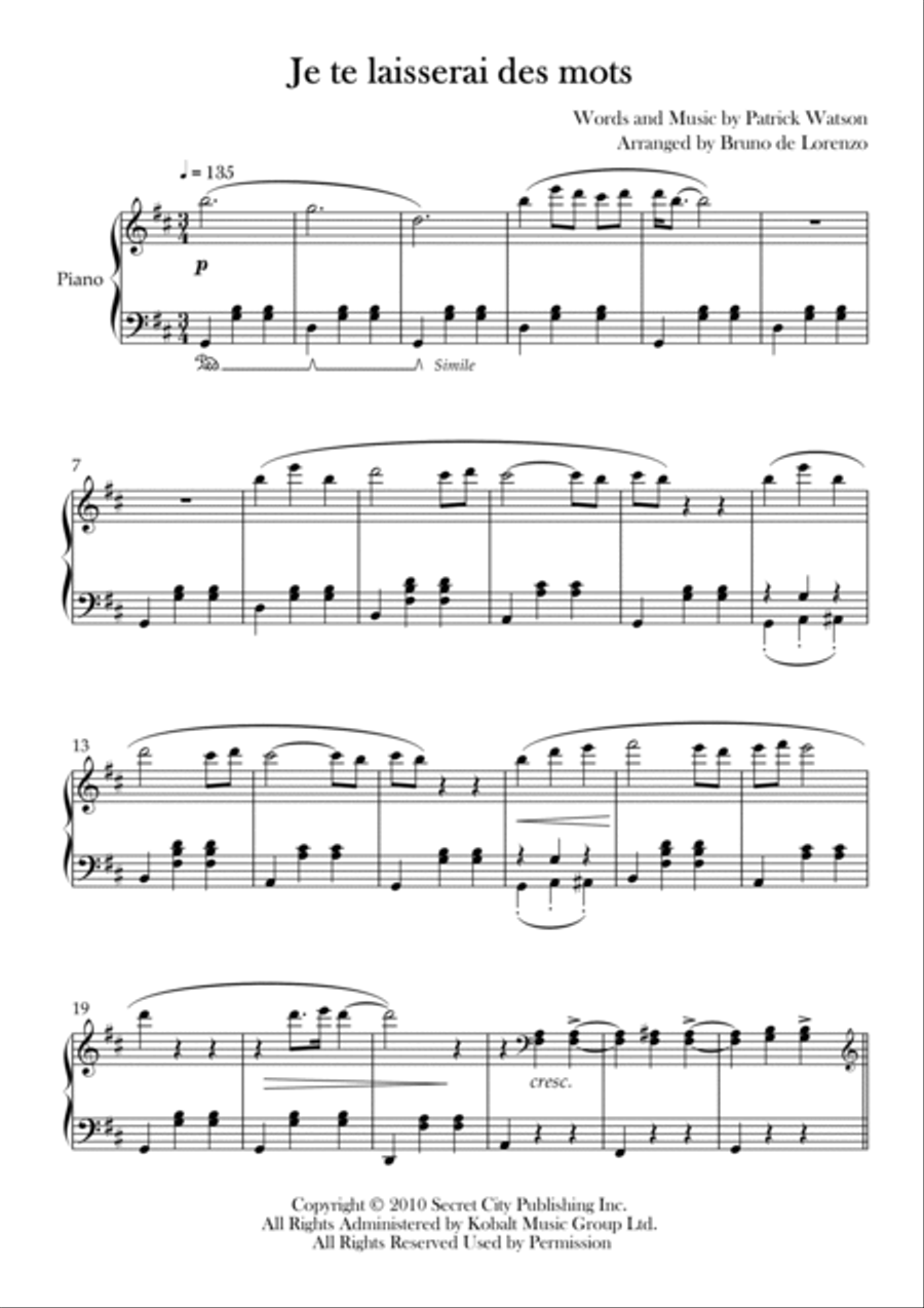 Je Te Laisserai Des Mots Piano Solo scores gallery preview page 2