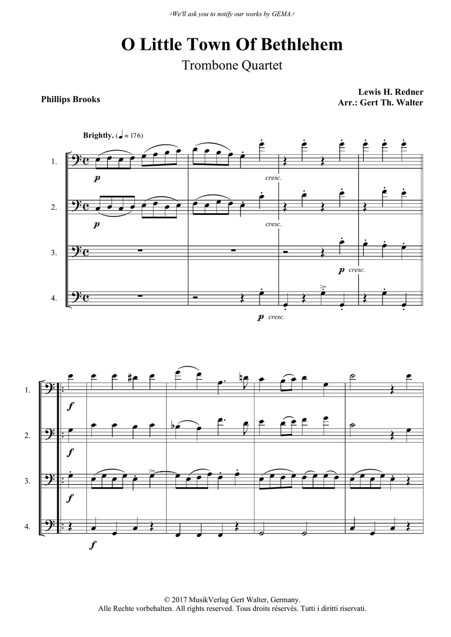 O Little Town Of Bethlehem Trombone Solo scores gallery preview page 1