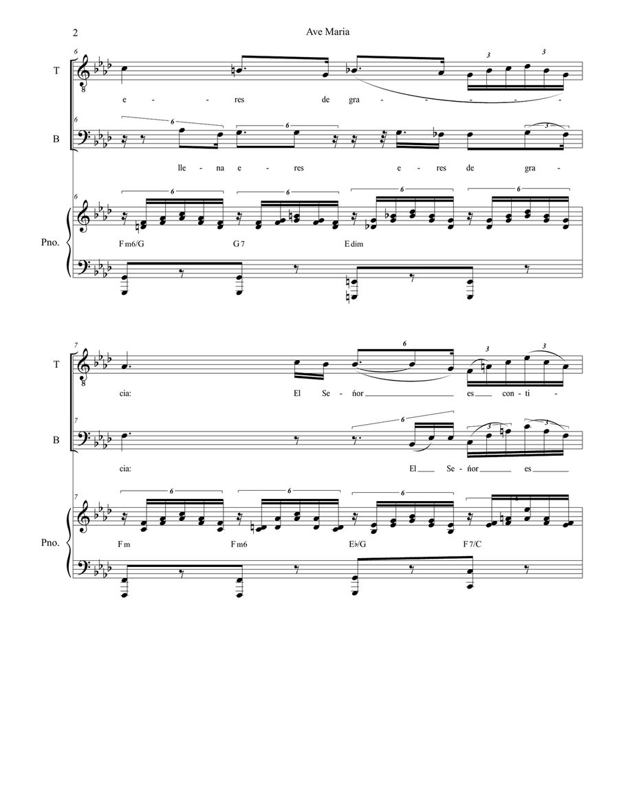 Ave Maria (Spanish Lyrics - Duet for Tenor & Bass Solo - Medium Key - Piano) Bass Voice scores gallery preview page 3