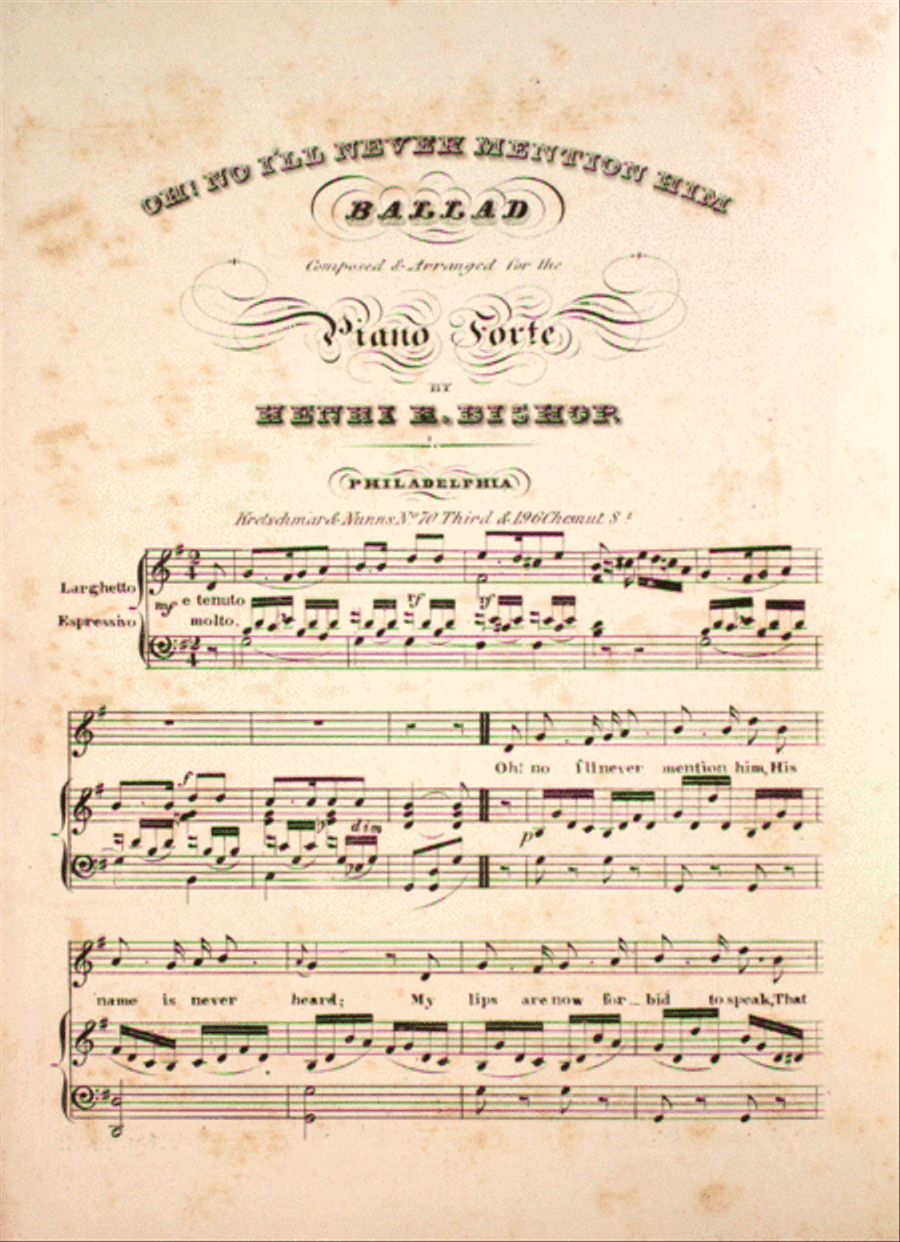 Oh! No I'll Never Mention Him. Ballad Voice scores gallery preview page 1