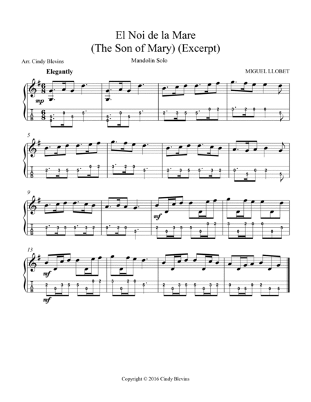 The Son of Mary, for Mandolin Solo image number null