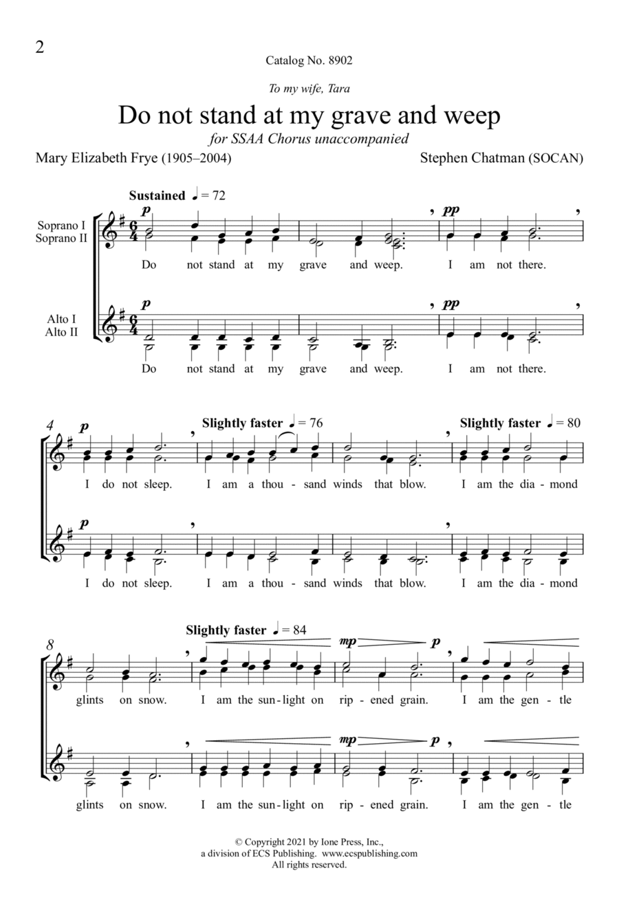 Do not stand at my grave and weep SSAA scores gallery preview page 1