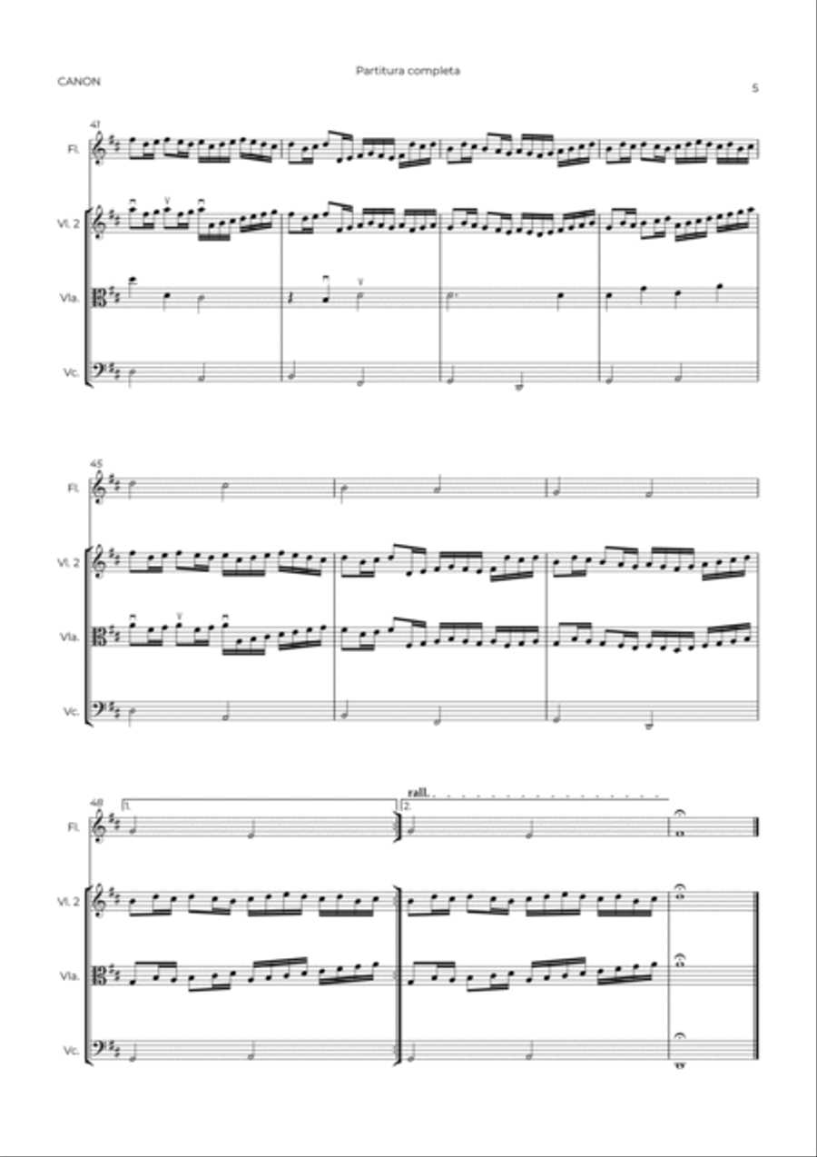 CANON IN D -FLUTE, VIOLIN, VIOLA & CELLO Small Ensemble scores gallery preview page 5