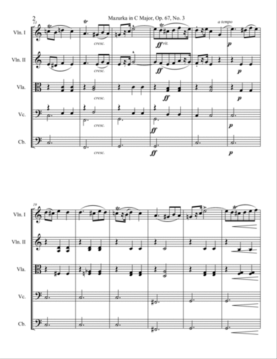 Mazurka in C Major, Op. 67, No. 3 String Orchestra scores gallery preview page 2