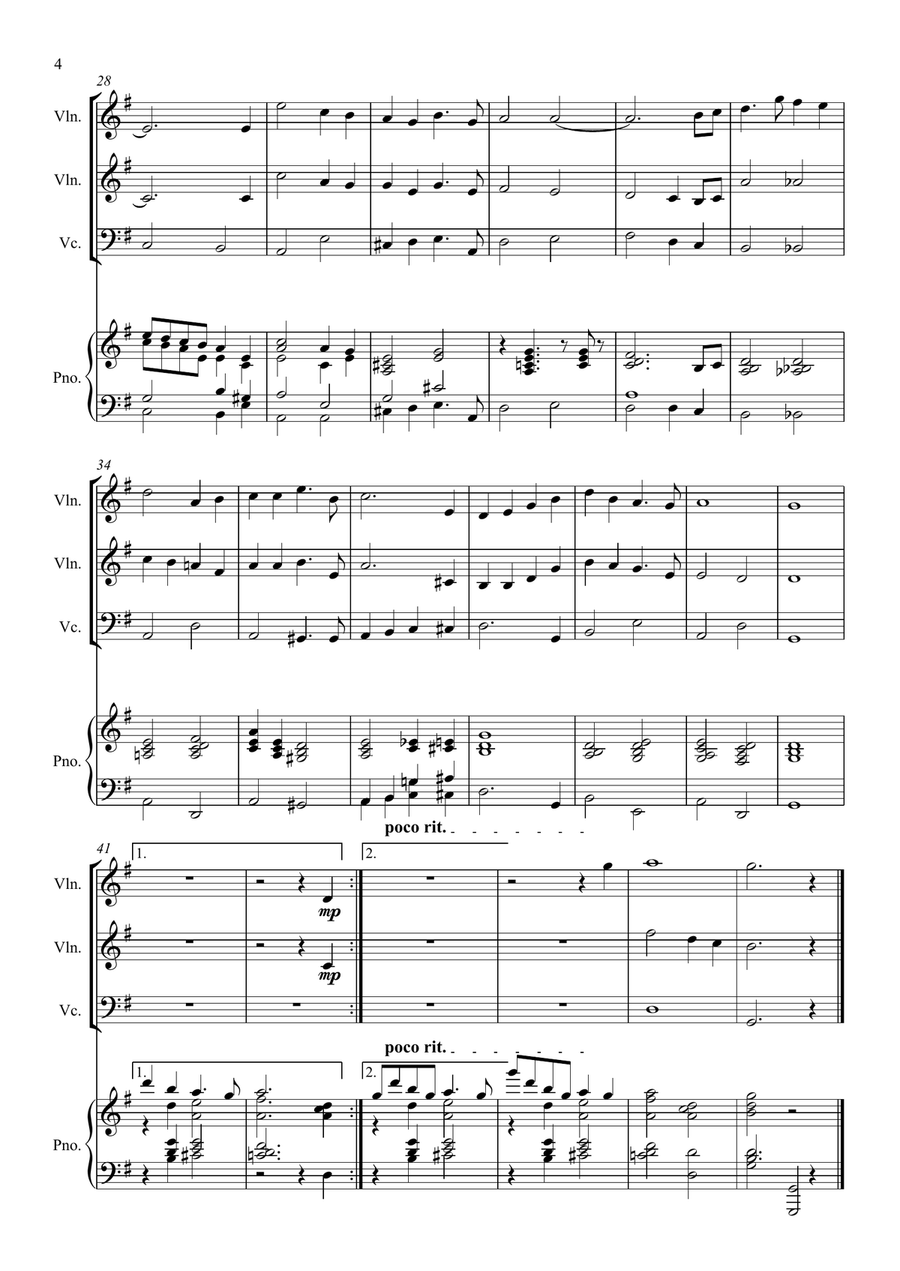 My Ain Folk (Two Violins, Cello and Piano) Violin scores gallery preview page 4