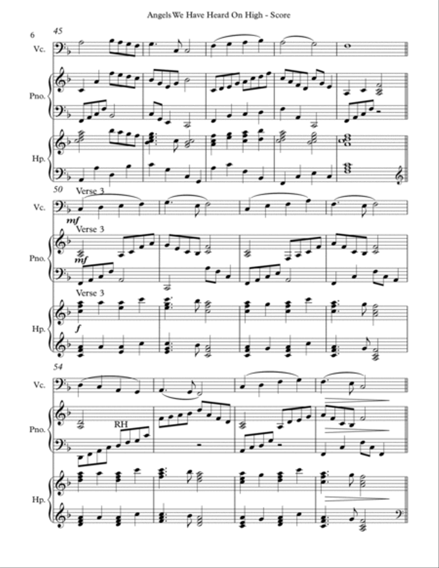 Angels We Have Heard On High, Trio for Cello, Harp and Piano image number null