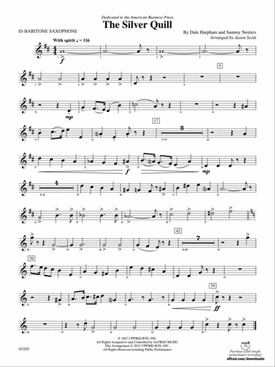 The Silver Quill: E-flat Baritone Saxophone Concert Band scores gallery preview page 1