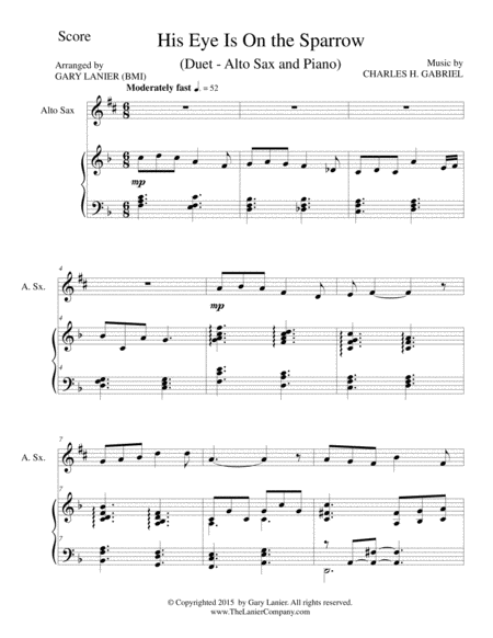 HIS EYE IS ON THE SPARROW (Duet – Alto Sax and Piano/Score and Parts) image number null