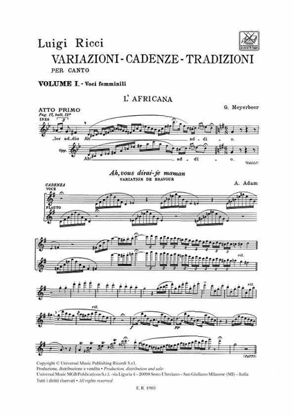 Variazioni - Cadenze Tradizioni per Canto Vol. 1