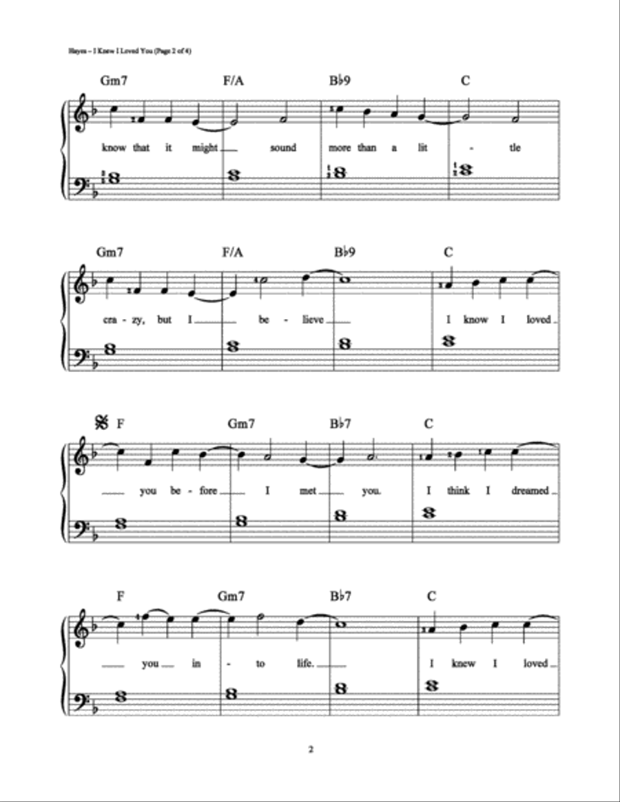 I Knew I Loved You Easy Piano scores gallery preview page 2